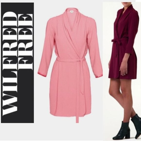 Aritzia Wilfred Wrap Dress​​ Belted Mini Franca Coral Pink Long Sleeve - Picture 1 of 10